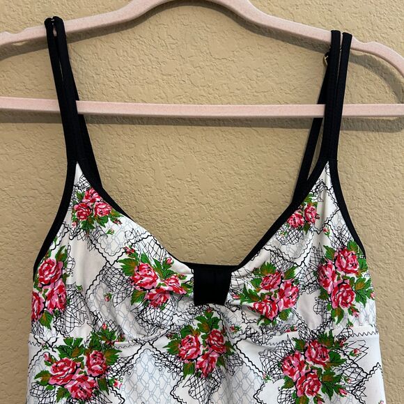 VTG Betsey Johnson Swim Floral Black Ruffle Trim Swimsuit Coverup Womens Small - Picture 4 of 8